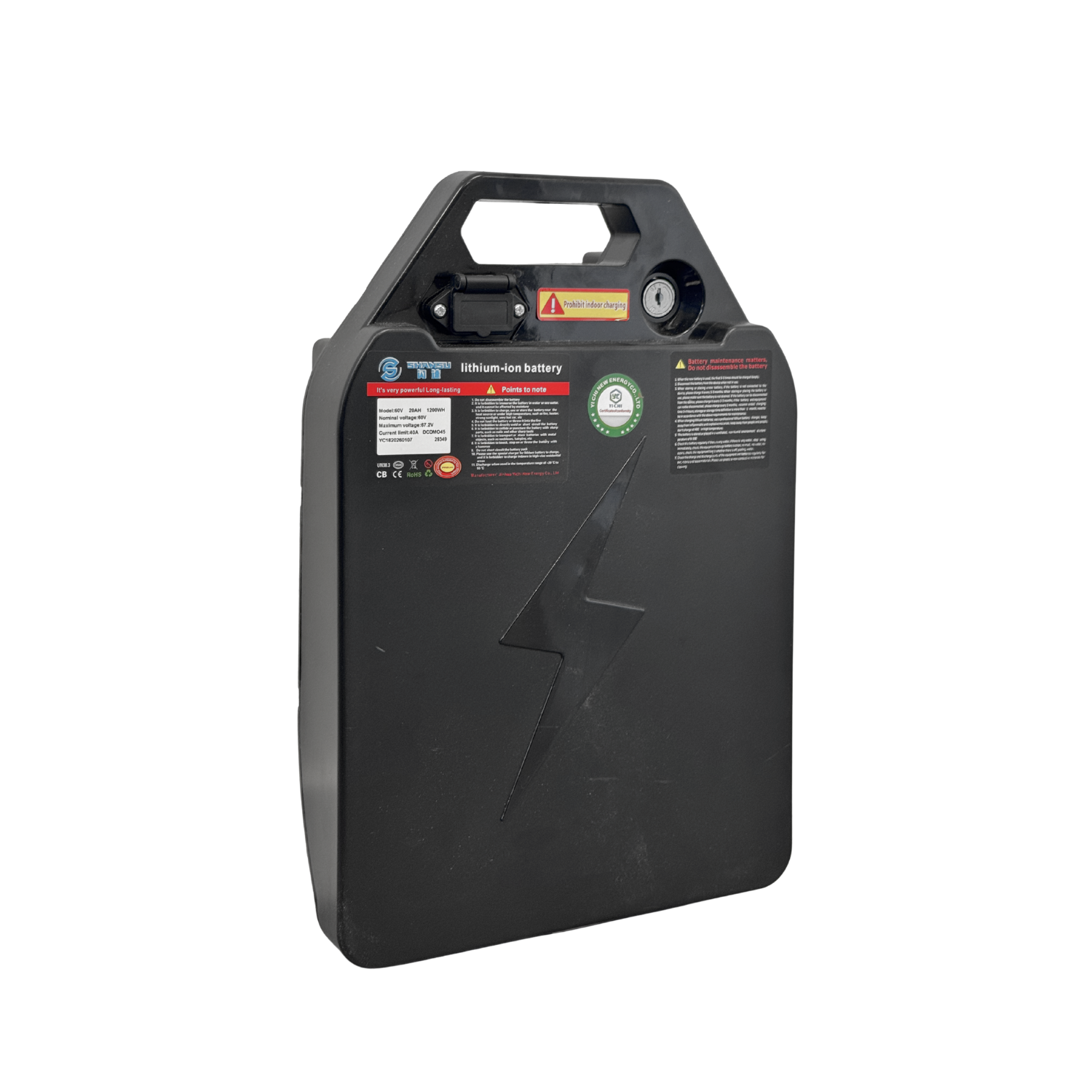 Batterie lithium 60V 20ah avec poignée et verrou + clé pour citycoco et chopper
