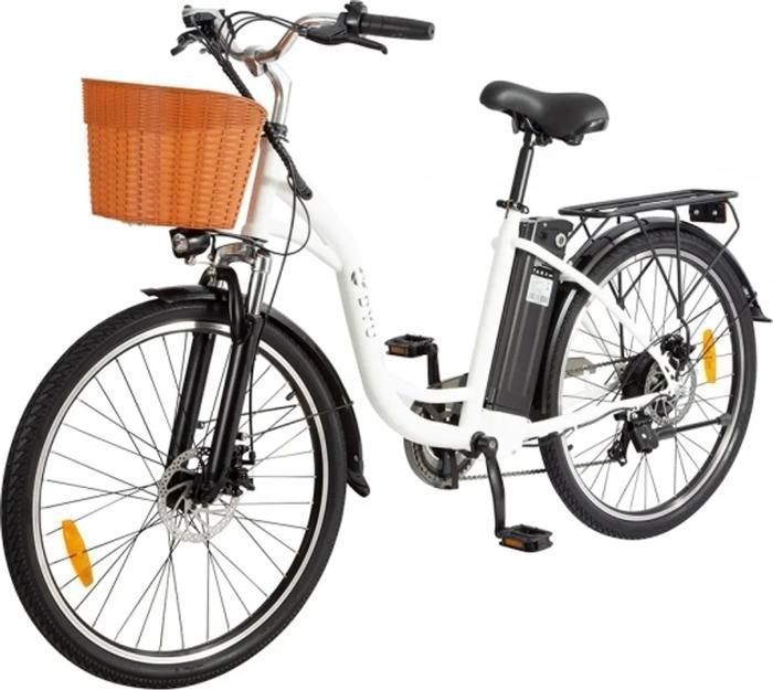 DYU C6 Vélo électrique 26″ VAE – Moteur 250W – Batterie Amovible 36V/12.5Ah – Autonomie 100km, Shimano 6 vitesses,Blanc