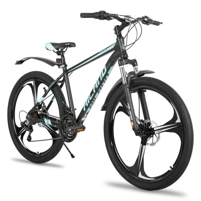 Hiland VTT à 3 rayons,21 vitesses,cadre en aluminium,roues de 26 pouces,frein à disque pour homme,femme-Bleu