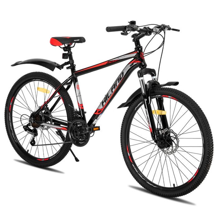 Hiland VTT multi-rayons,dérailleur Shimano 21 vitesses,cadre en aluminium,roues 26″,freins à disque pour-Noir
