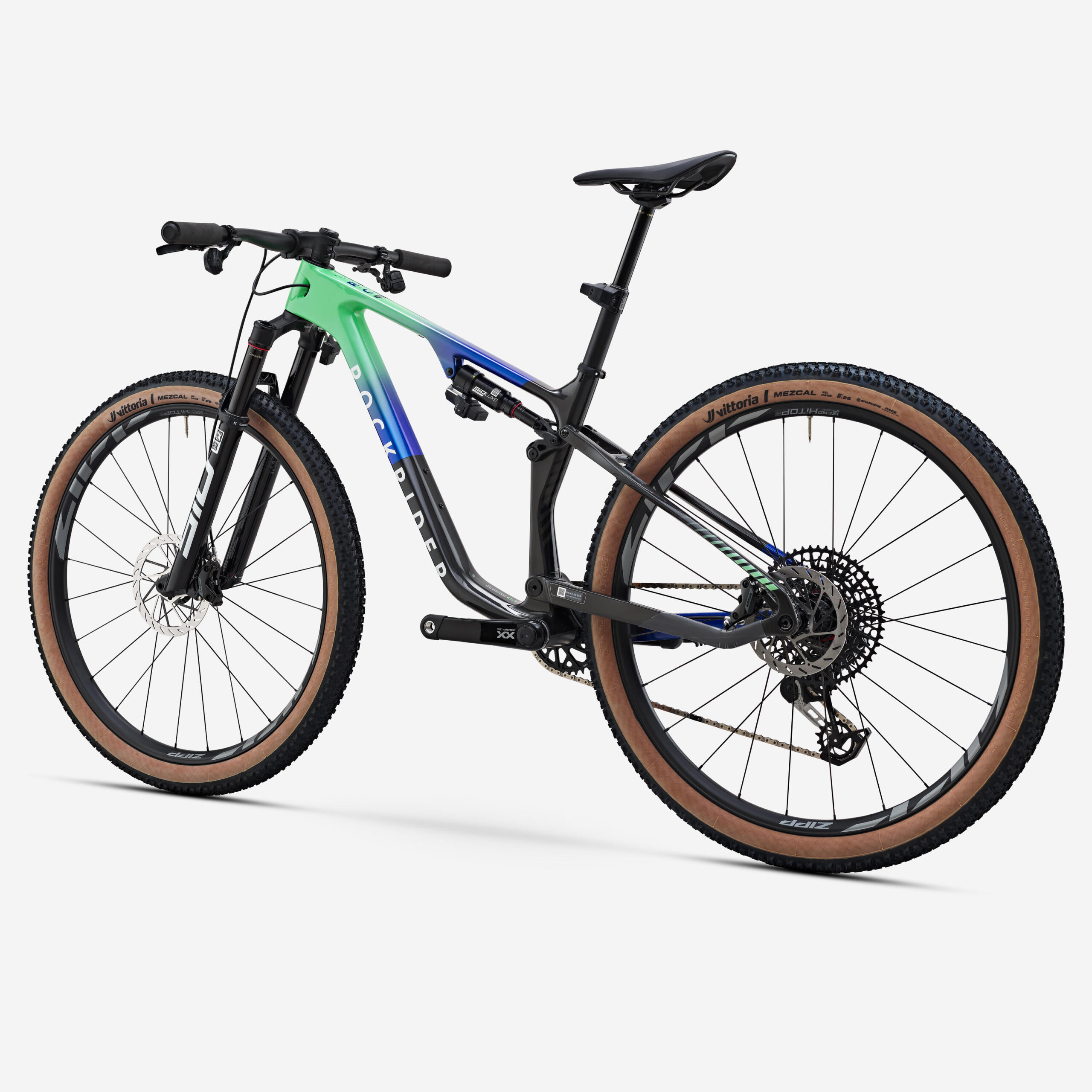Vélo VTT tout-suspendu XC 29″ cadre carbone, RACE 940 S TEAM bleu vert