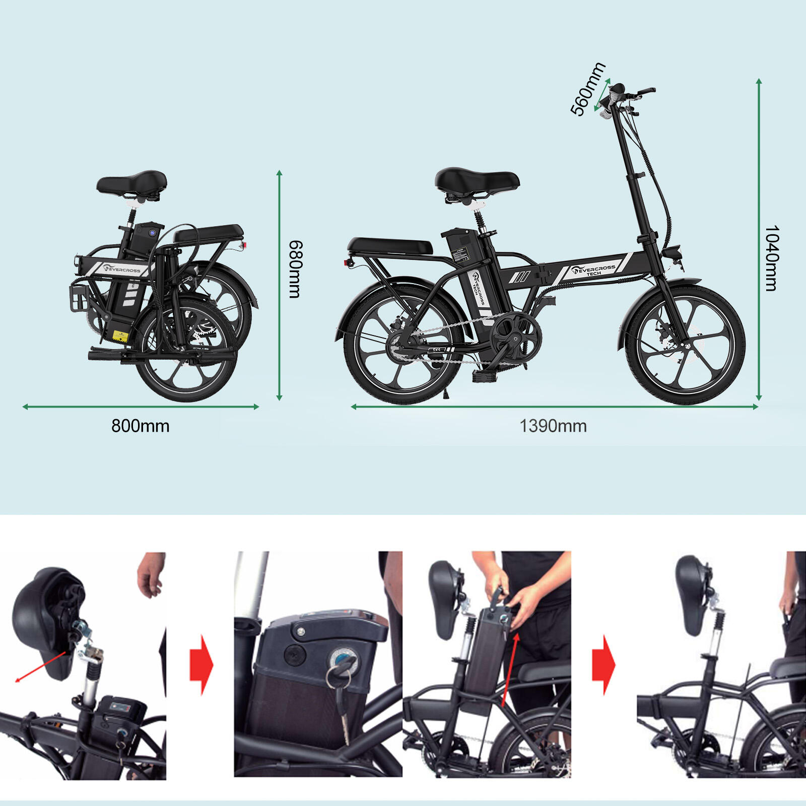 Vélo électrique pliant 16″ 250W 13Ah 25 km/h EK5 compact urbain