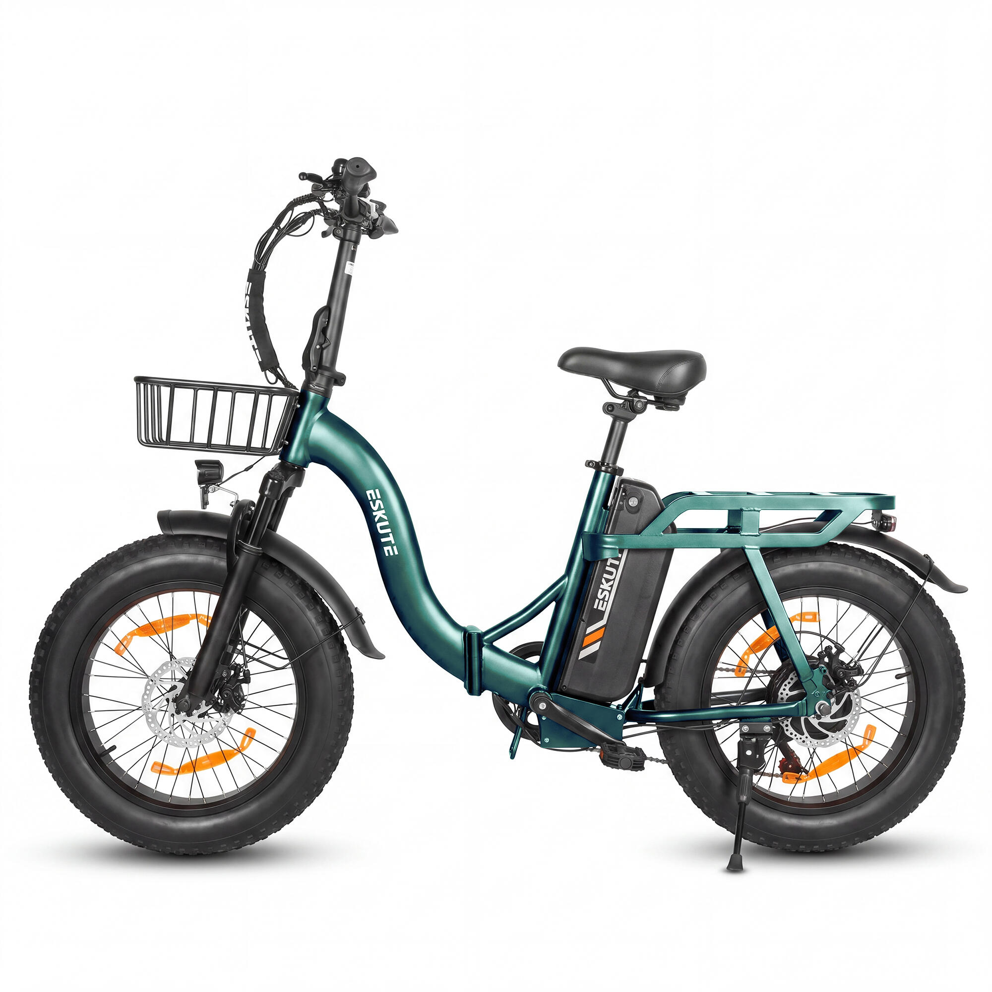 Vélo électrique pliable ESKUTE D202 avec panier avant et batterie 48 V 20,8 Ah