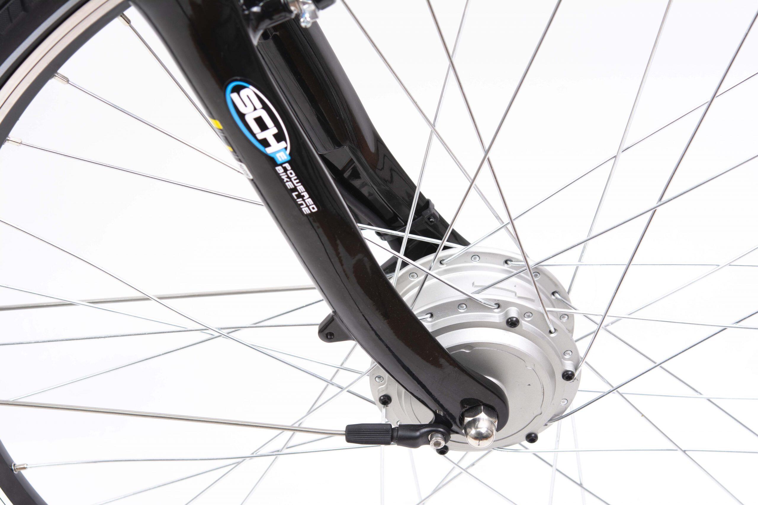 Vélo de ville, E-Moving 28″, blanc, aluminium, suspension