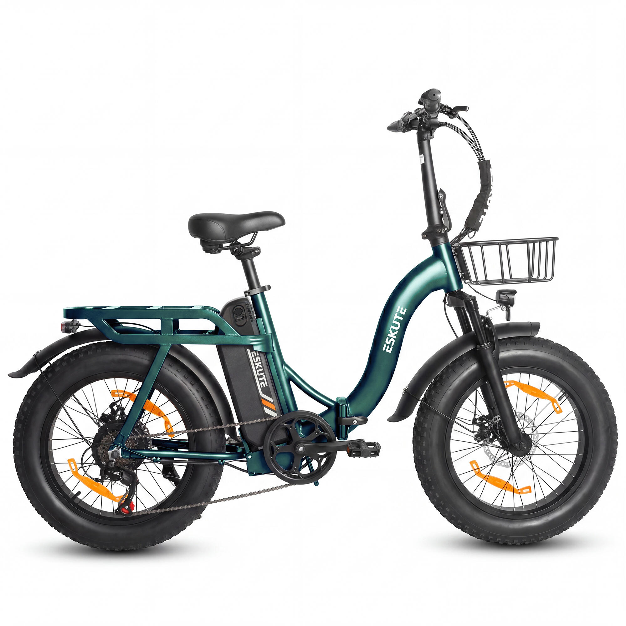 Vélo électrique pliant ESKUTE D202 avec panier avant et batterie 48 V 20,8 Ah