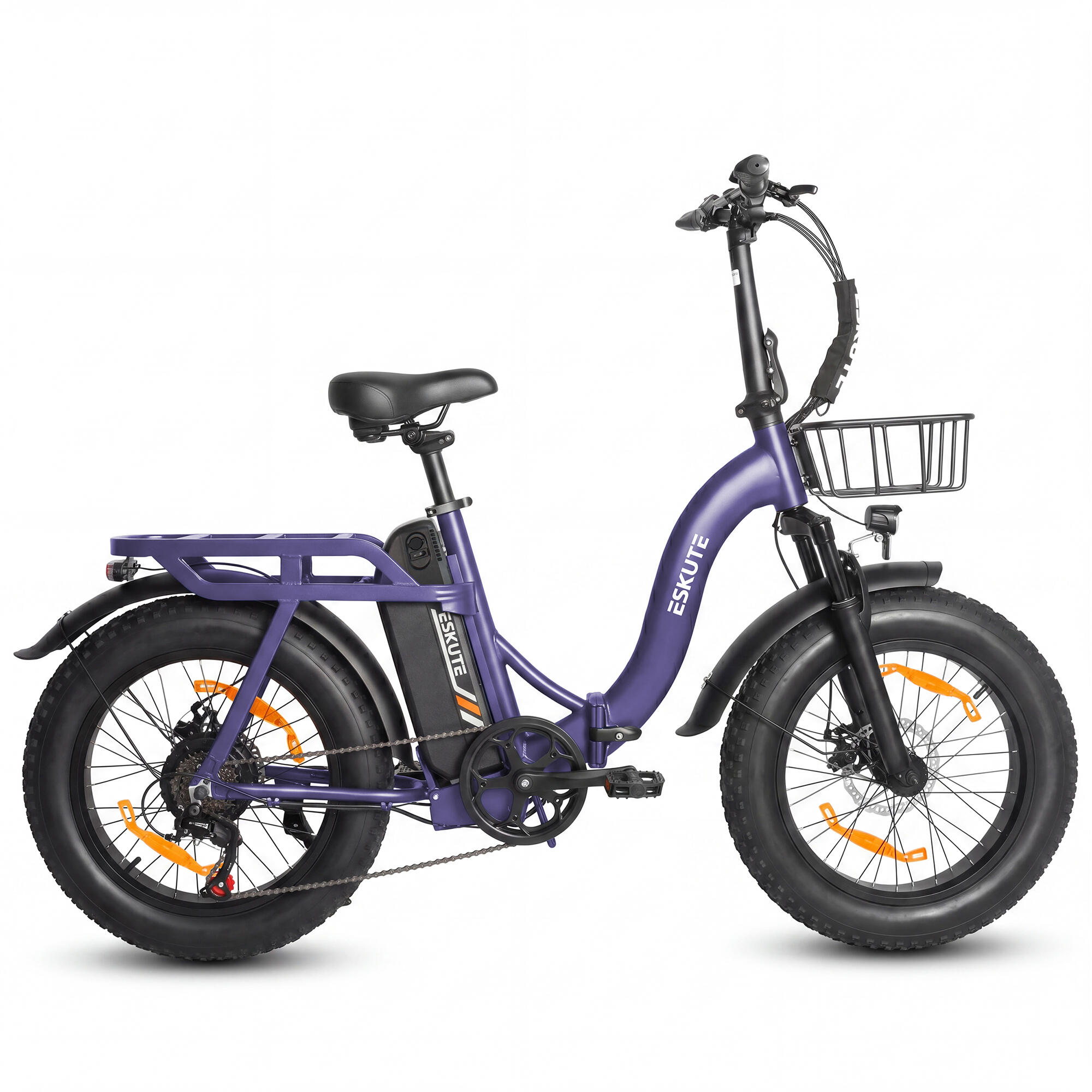 picture-7945.jpg Vélo électrique pliant ESKUTE D202 avec panier avant et batterie 48 V 20,8 Ah – Image 1