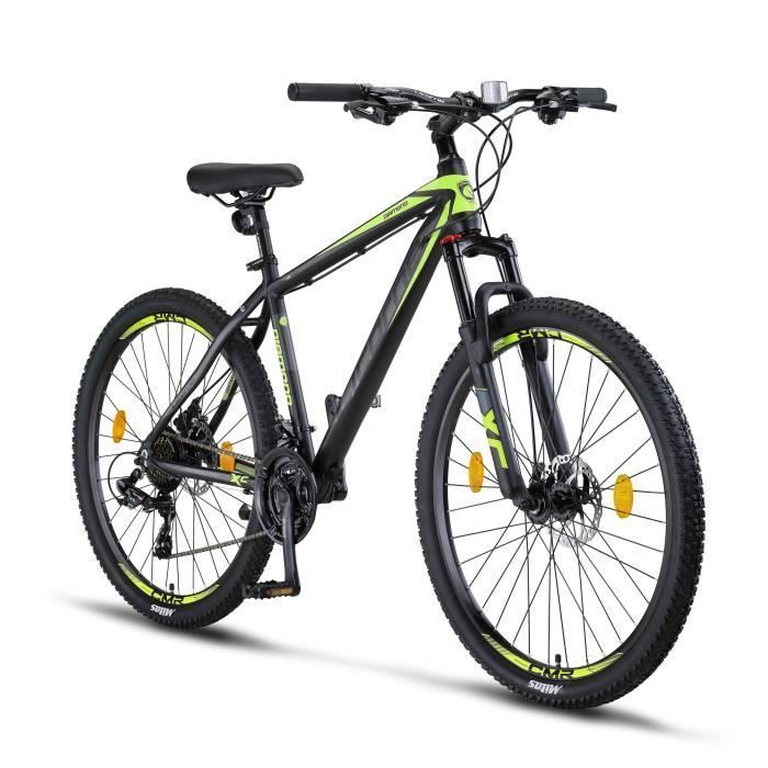 un-vtt-de-26-27-5-29-pouces-avec-cadre-en-aluminiu.jpg VTT – LICORNE – 26-27.5-29 pouces – Noir-Vert citron – Chemins et sentiers – Image 1