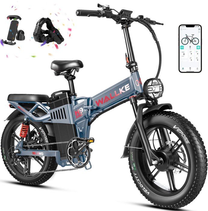 Vélo électrique pliable Wallke H9 AWD 2000W double moteur 48V 60AH batterie Samsung 20 pouces VTT Fat Bike Shimano 7 vitesses-Gris